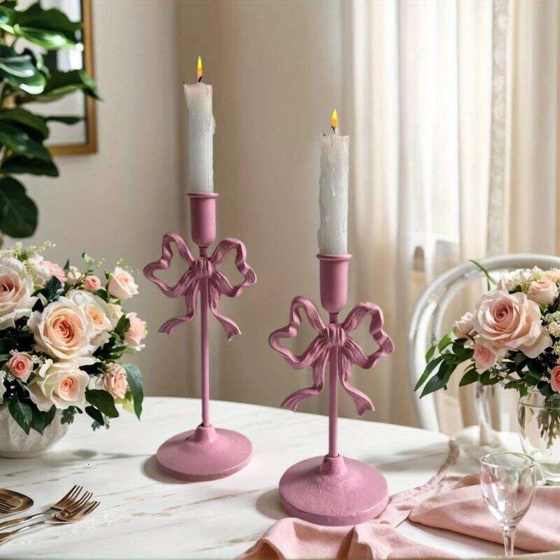 French Wrought Iron Candle Holders Wedding Bow Candlestick Desktop Ornaments Photo Rops Home Decoration H260310