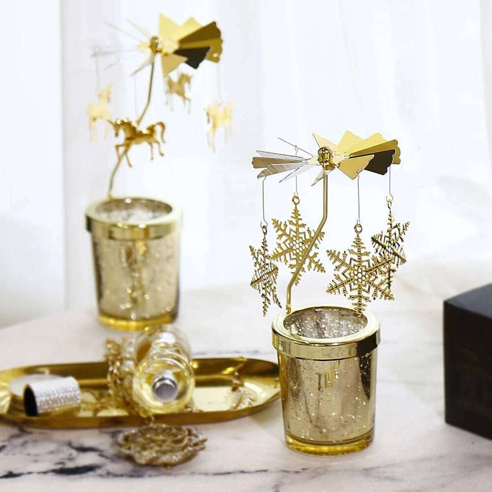 Gold Metal Rotating Tealight Candle Holder for Table Design Candlesticks - Elegant Dining Room Decor, Unique Centerpiece H260310