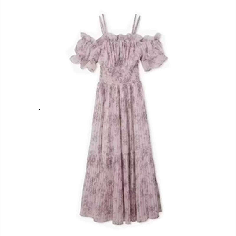 2026 Spring/Summer New Designer Fashion Single Shoulder Off Shoulder Ruffle Printed Women's Hundred Fold Skirt