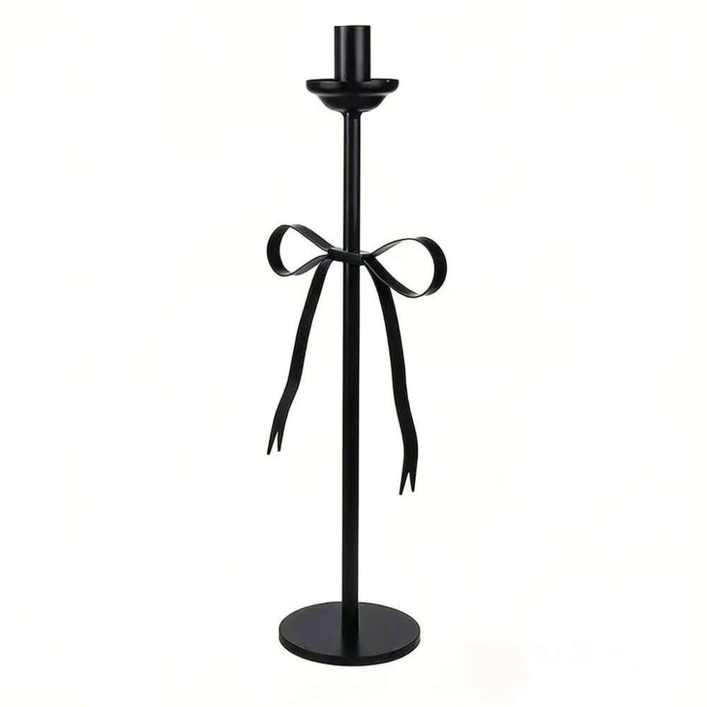 Metal Pillar Candles Modern Bow Iron Black Candlestick Home Decor Festival Wedding Dining Table Candle Holder H260310