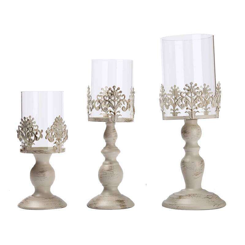 Vintage Metal Pillar Candle Holder Antique Hurricane Candlestick with Glass Screen Cover Accent Display for Home Wedding H260310