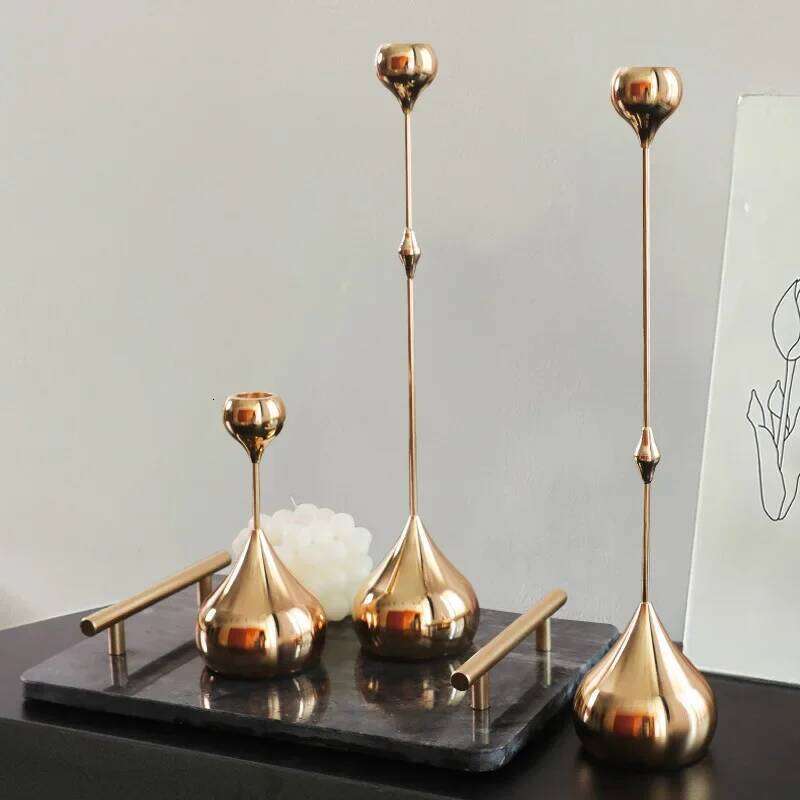 3Pcs/Set Metal Waterdrop Candle Holders Nordic Silver Candlestick Centerpiece Candelabra Living Room Ornaments Home Decore Gifts H260310