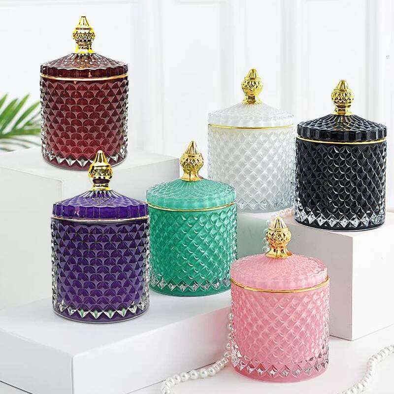 Luxury 10oz elegant Empty Candle vessels with lid For Wedding market H260310
