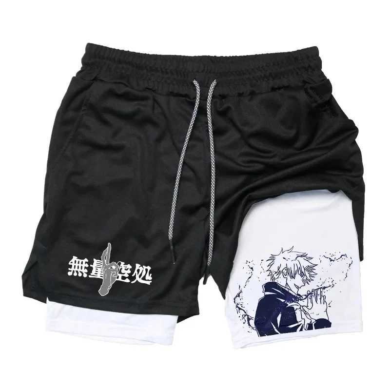 Anime Jujutsu Kaisen Compression Shorts for Men Quick Dry Athletic Shorts Pocket Performance Gym Workout Fitness 2 in 1 N260310