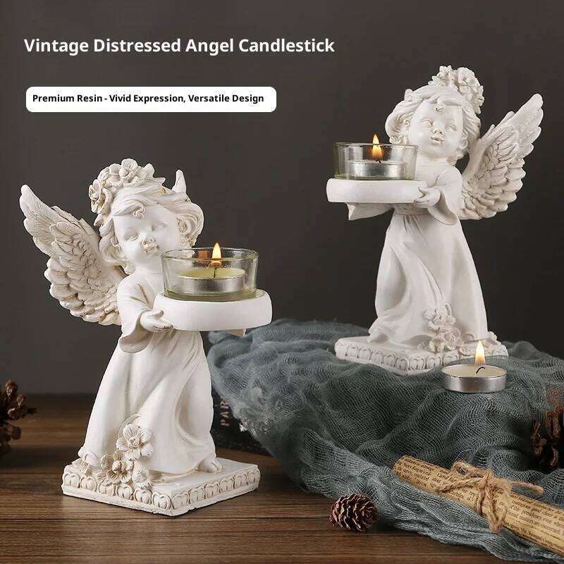 Vintage Angel Candlestick Resin Home Desktop Romantic Candlelight Dinner Atmosphere Decoration Props H260310