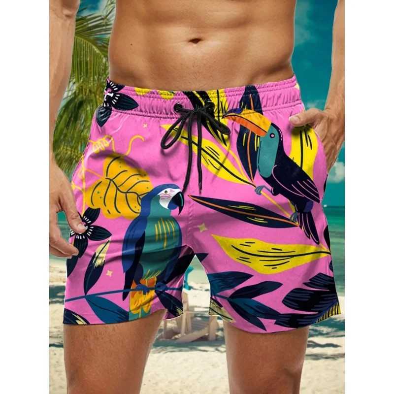 Pineapple Parrot Graphic Swim Trunks For Men Marine Tentacle 3D Printed Beach Shorts Summer Casual Sport Loose Surf Short Pants N260310