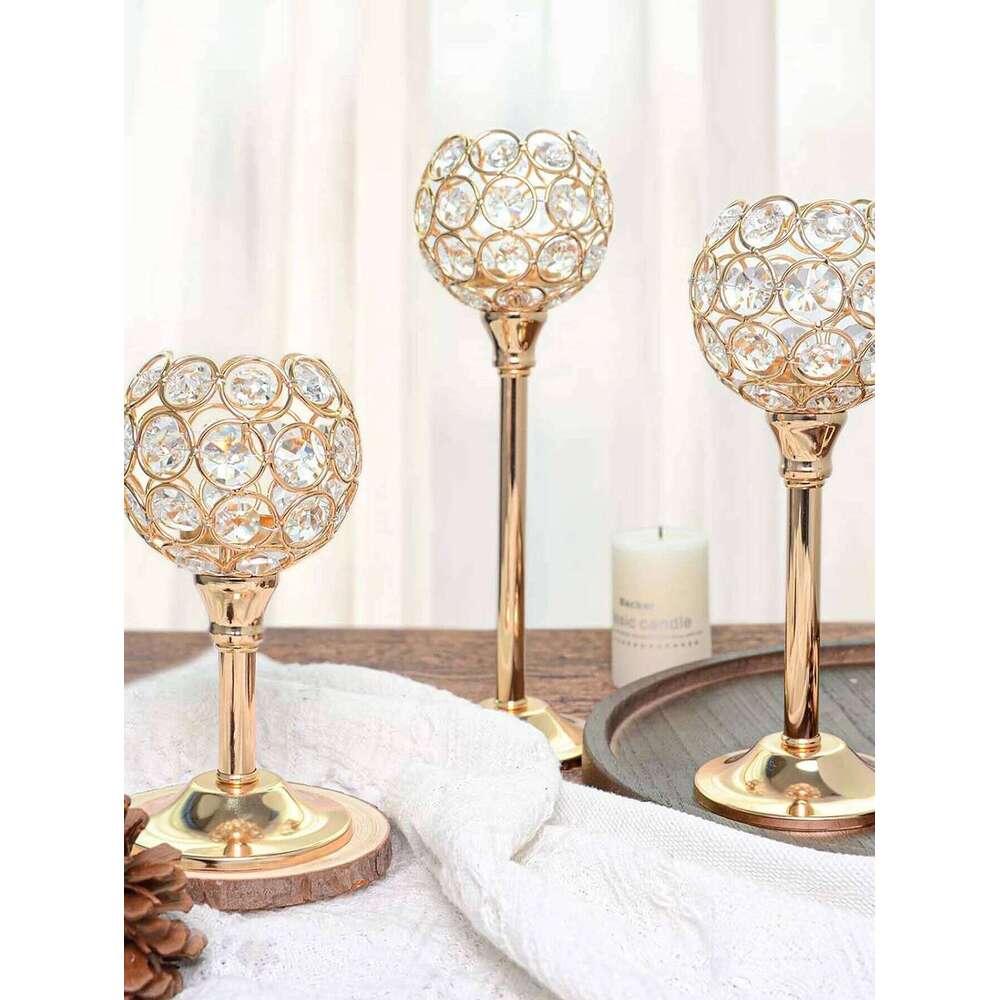 1/3pcs Crystal Holder, Golden Candlestick Decorative Tealight Candle Holder For Wedding/Party/Table Centerpiece Decor H260310