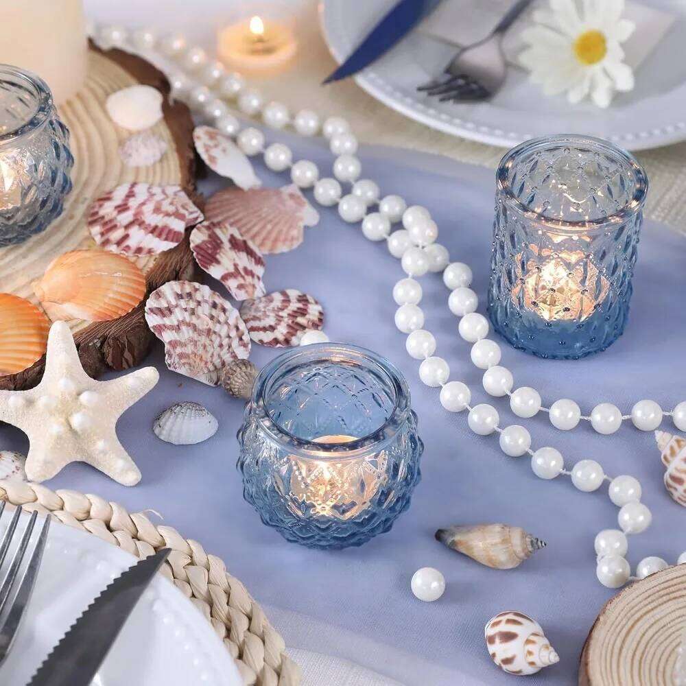 6/12Pcs Blue Votive Glass Candlestick Party Decoration Tea Lights Candle Holders for Wedding Home Table Decor H260310