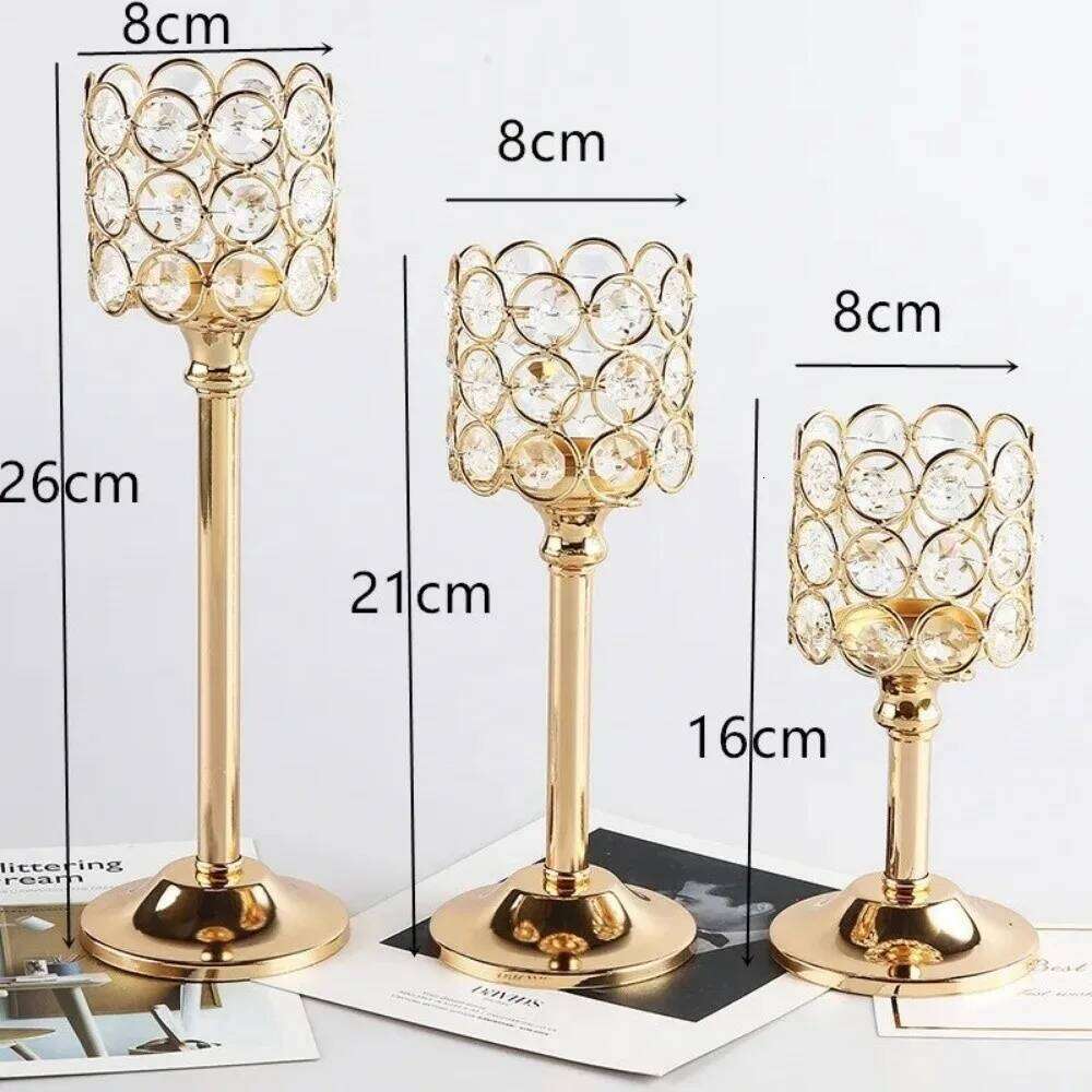 Retro Golden Candle Holder Crystal Metal Tea Stand Lamp Candlestick European Style H260310