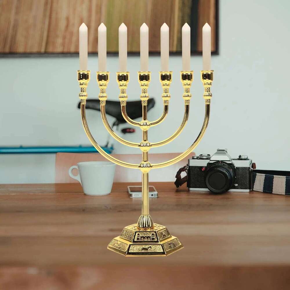 7 Branch Holder Jerusalem Temple 12 Of Menorah 6.69-Inch Height Hanukkah Stand 4 3 H260310