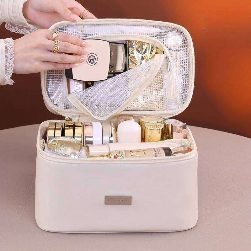 Women bag Portable PU Leather Cosmetic Bag - Durable Makeup Pencil Case with Zipper, for Brushes, Lipsticks & Travel Essentials XJ260310