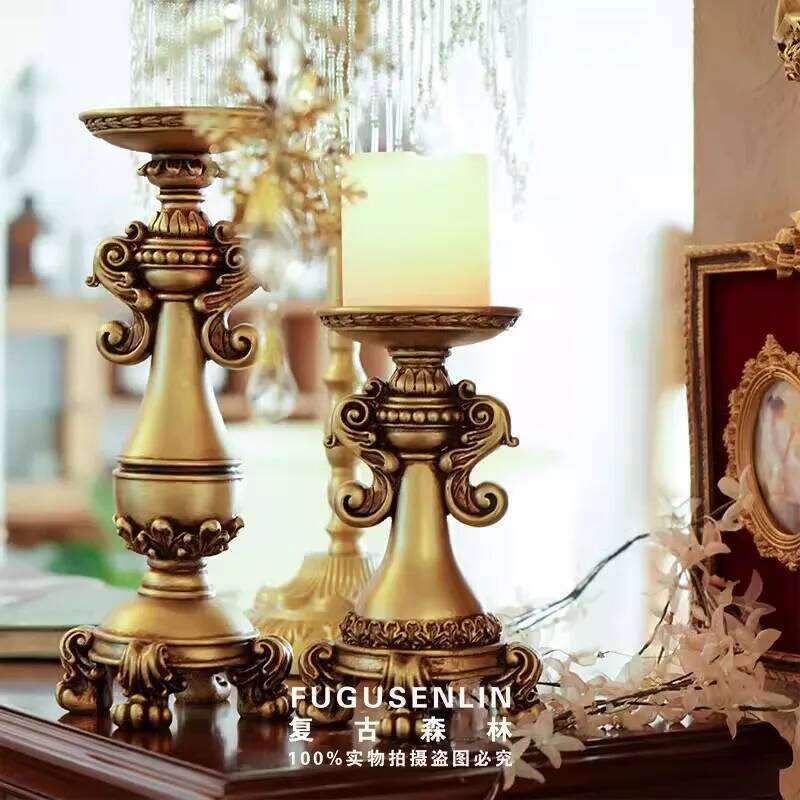 Vintage European style golden angel antique Roman pillar candle holder sculpture, architectural resin ornament, home decoration H260310