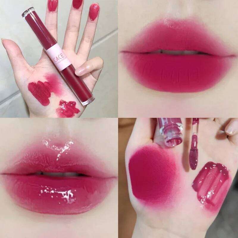 2 In 1 Liquid Lipstick Double Head Matte Mirror Glaze Waterproof Lasting Gloss Moisturizing Velvet Sexy Lip Makeup Tool Z260310