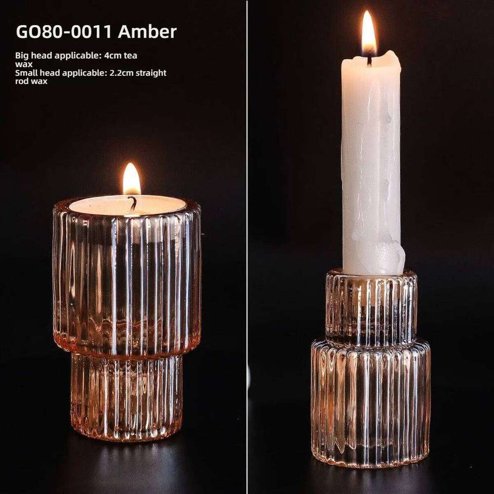 Pillar Tealight Candle Holder Clear Glass for Table Design Candlesticks, Decorative Tabletop Home Dining Centerpiece H260310