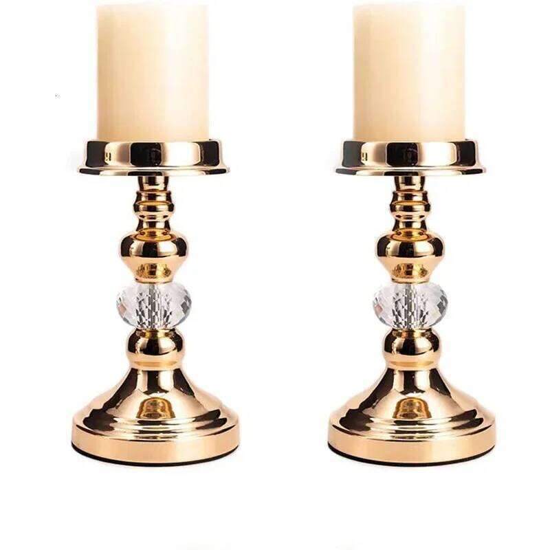 PEANDIM European Golden Crystal Candle Holders Church Decorative Candlestick Romantic Wedding Party Candelabros Decoration H260310
