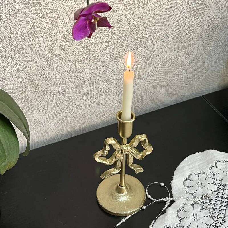 1pcs Retro Ironwork Bow Candlestick Window Display, Wedding Western Cuisine Decoration, Candlestick, Photography Props H260310