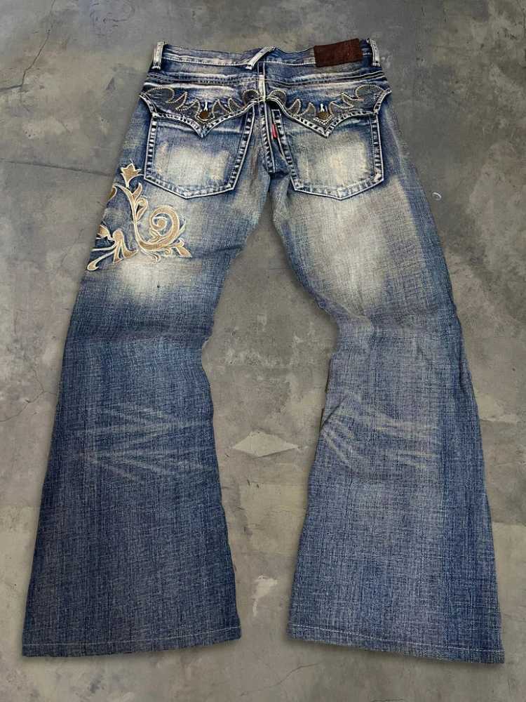 HOUZHOU Vintage Embroidery Patchwork Women Flared Jeans Y2k Harajuku Wide Leg American Style Denim Pants Baggy Punk Streetwear M260310