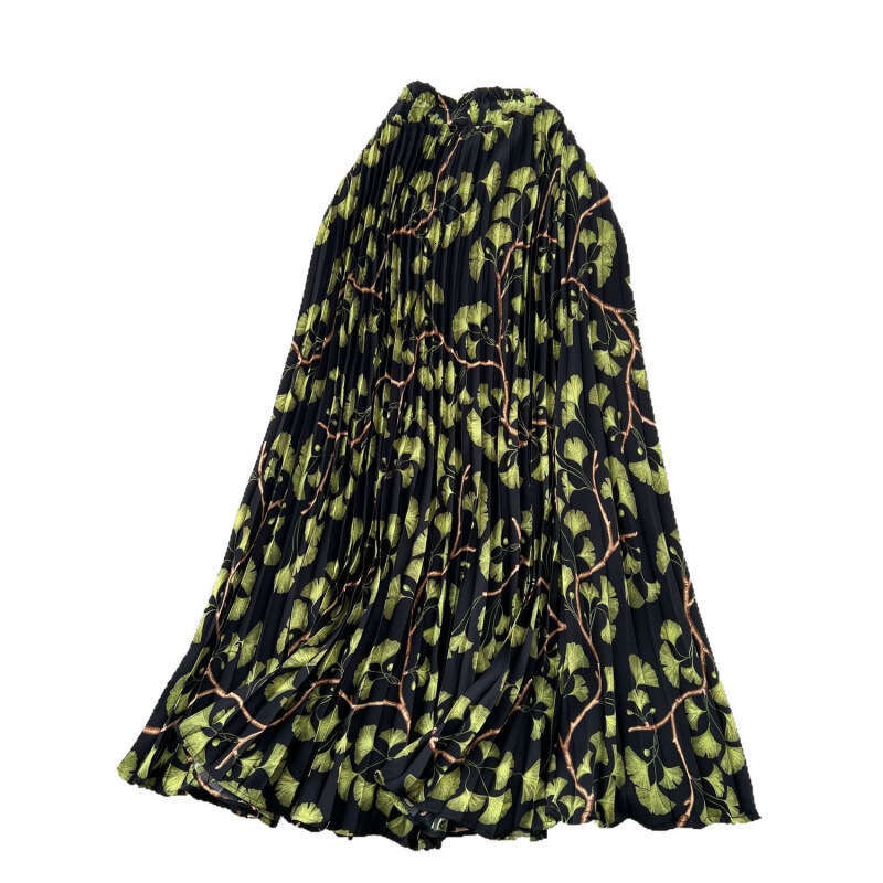 French retro printed women's 2025 autumn and winter new high waist slim fit A-line pleated long skirt