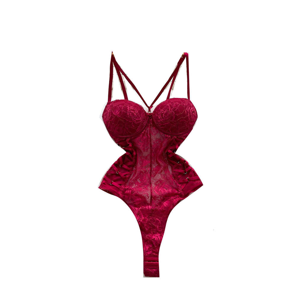 European and American women's fashion pure desire spicy girl lace backless suspender jumpsuit with shoulder strap tight corset