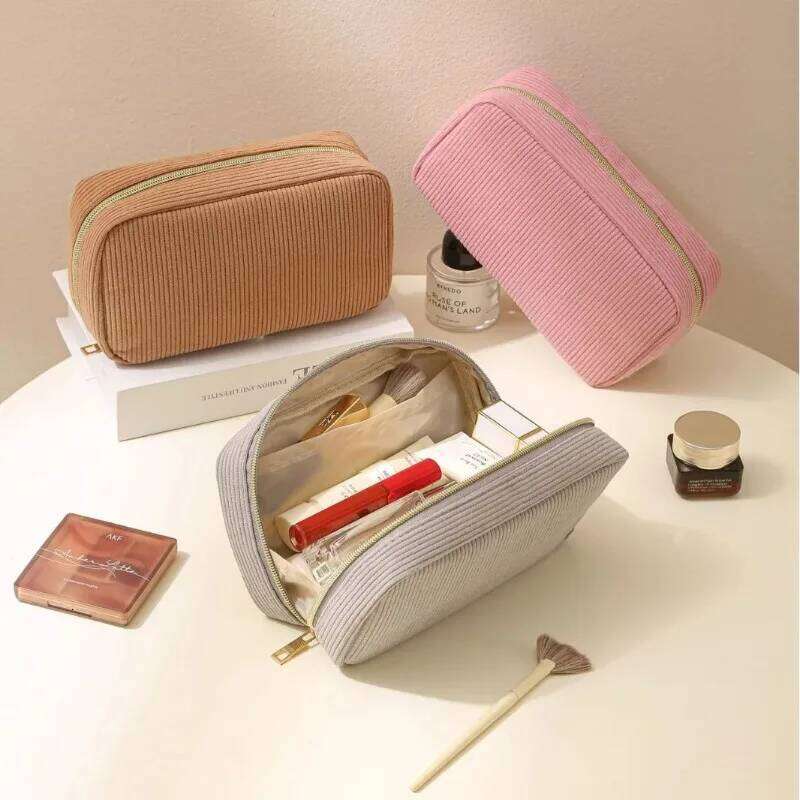 Simple corduroy portable clutch large capacity travel storage cosmetic bag XJ260310