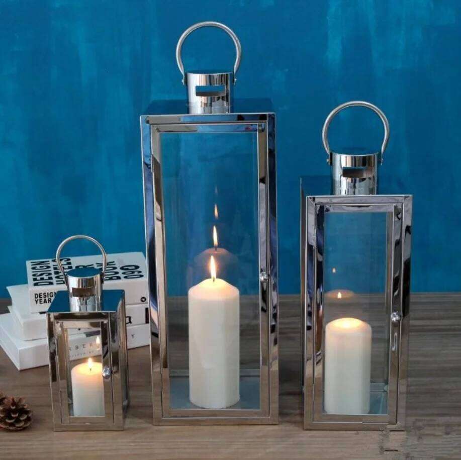 3pcs/set INS Style Home Decoration Stainless Steel Gold Wedding Holder Rosegold Glass Jar Black Candle Craft H260310