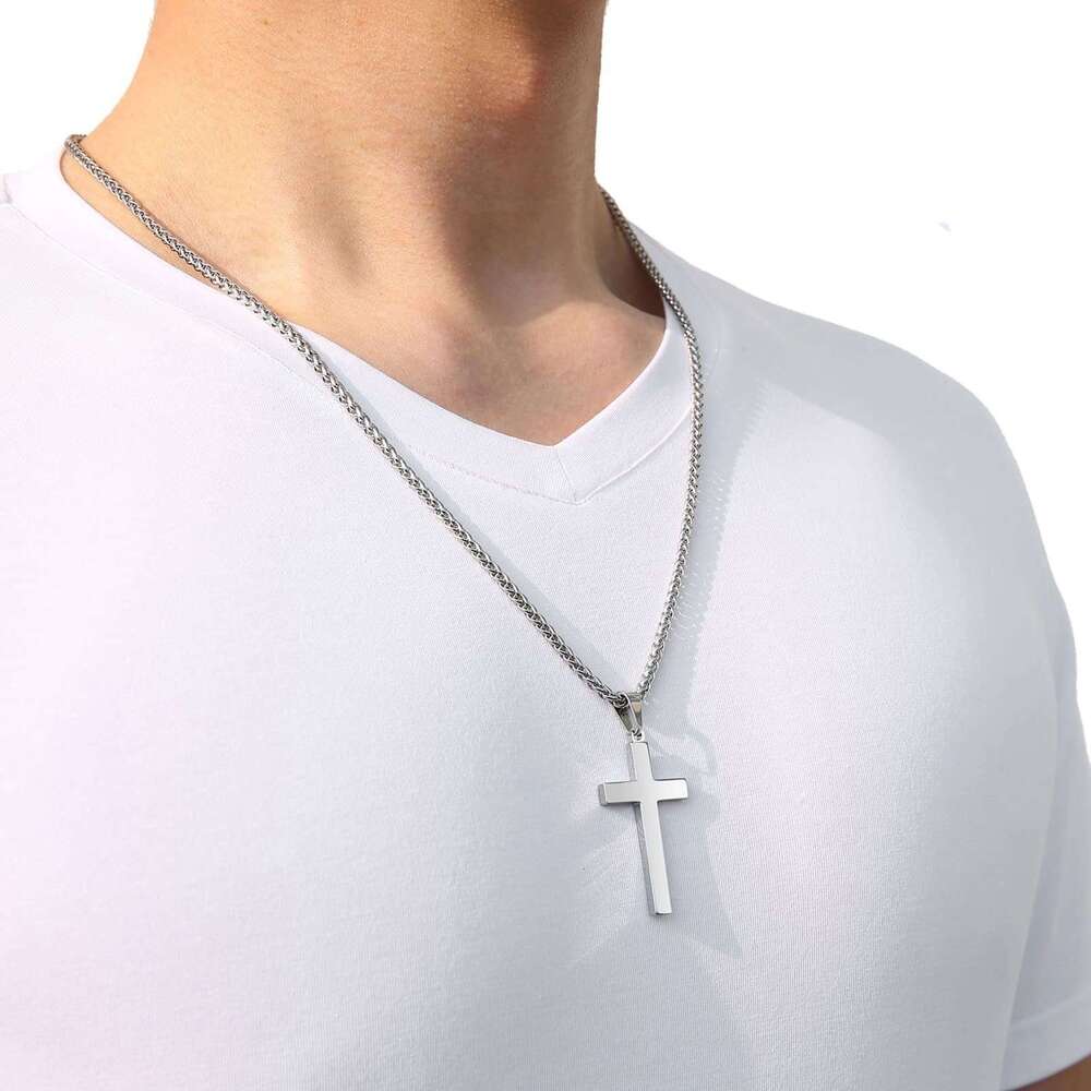 Men's Stainless Hip-hop Trendy Men's Necklace, Titanium Steel Sweater Chain Cross Necklace Accessory