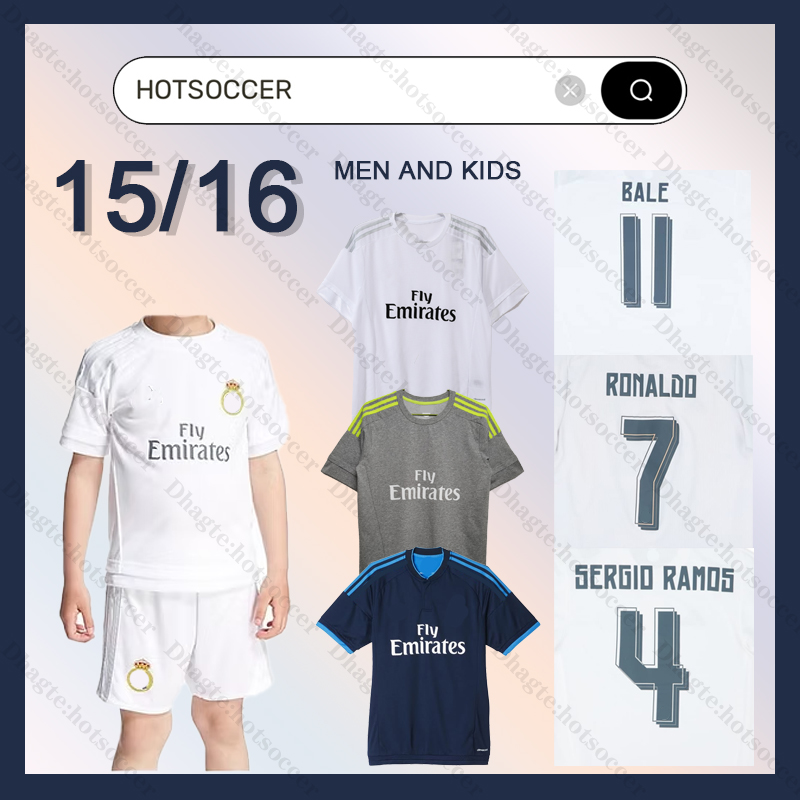 Madrid 15-16 season home away third men and kids soccer jersey RONALDO autographed jersey Sergio Ramos Kroos BALE Modric JAMES soccer jersey