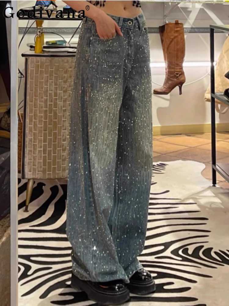 Spring Autumn Large Size Women Retro Blue Loose Hot Straight Jeans Leisure Versatile Fashion High Waist Korean Trousers M260310