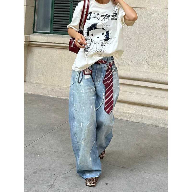 ZHIZOU Women Blue Y2k Baggy Jeans Harajuku VintageBent Knife Denim Trouser Aesthetic 2000s Style Jeans Pants Oversize Clothes M260310