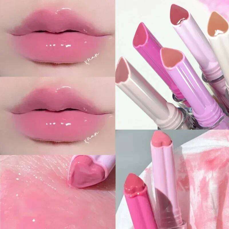 Jelly Mirror Makeup Love Shape Waterproof Non-stick Cup Solid Lip Gloss Clear Long Lasting Moisturizing Lipstick Pen Z260310