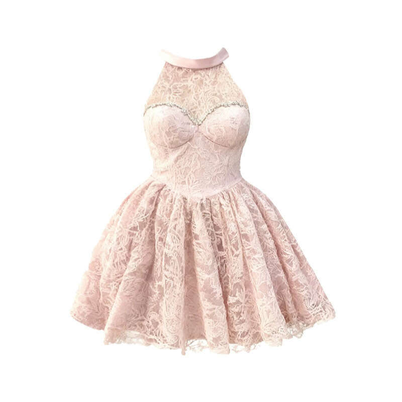 2026 Spring/Summer New Elegant and Sweet Women's Strap Sleeveless Lace Jacquard Waist Fluffy Short Skirt