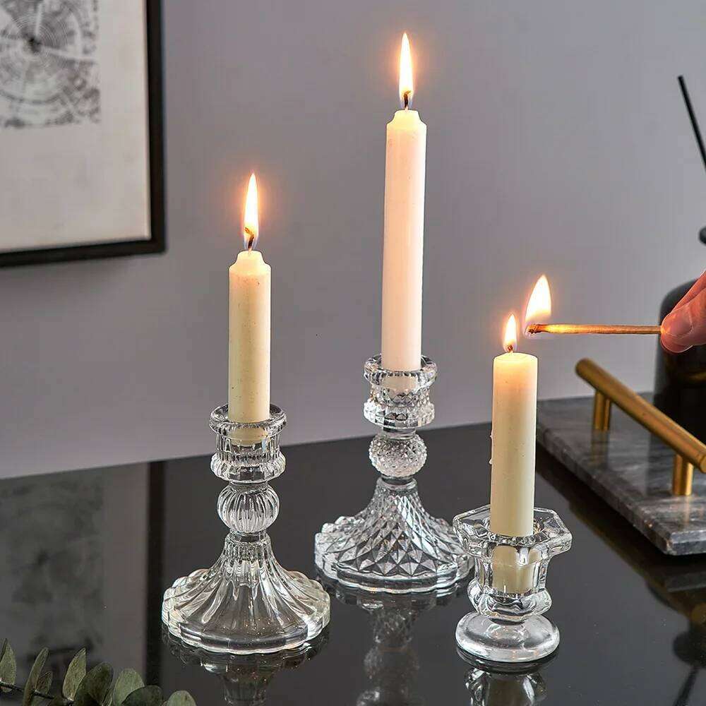 Novelty Glass Holder Nordic Decor Candlestick Romantic Candle Stand Desk Accessories Wedding Centerpieces Ornament Gifts H260310