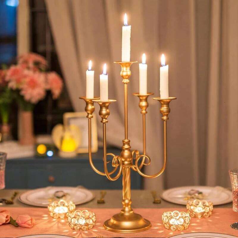 Metal 5-Candle Candlestick Taper Candles, Candle Holder for Wedding Centerpiece Christmas Valentine Party Event Decor H260310