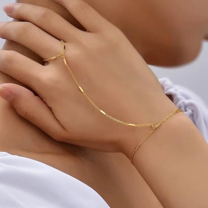 Gold Silver Color Bead Chain Bracelet For Women Trendy Ring Bracelet Hand Chain Finger Ring Slave Cuff Bracelet Mothers Day Gift 260305