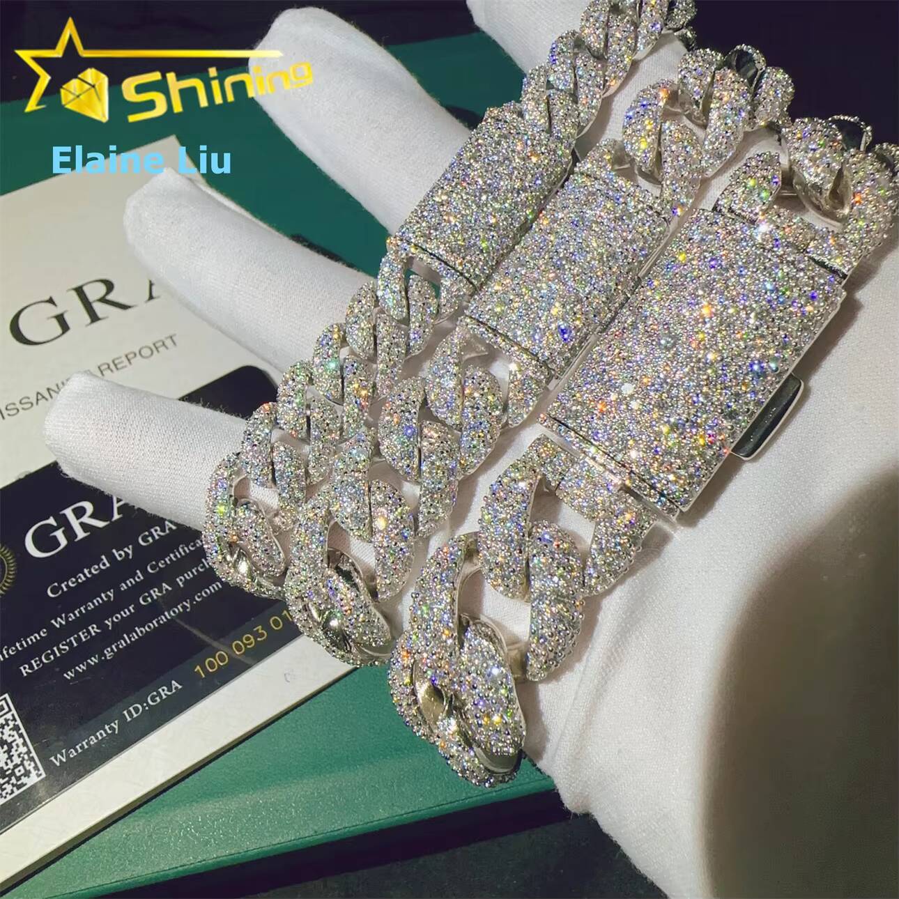 12mm 15mm 18mm VVS Moissanite Diamond Sterling Silver 925 Mosaic Setting Hip Hop Fine Jewelry Iced Out Cuban Link Chain Bracelet