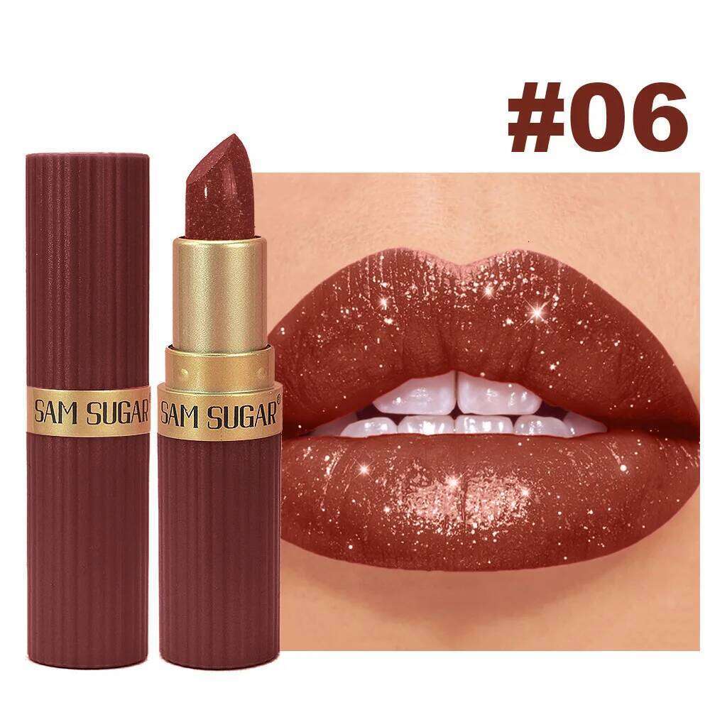6colors Glitter Lipstick Waterproof Long Lasting Gloss Diamond Shimmer Pearl Lip Glaze Moisturizing Women Lips Makeup Novice Z260310