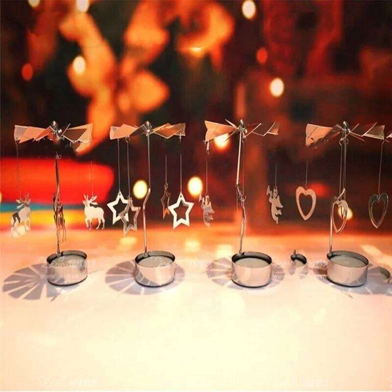 Christmas Decorations Spinning Rotary Metal Carousel Tea Candle Holder Stand Light Xmas Gift Candelabra for Home H260310