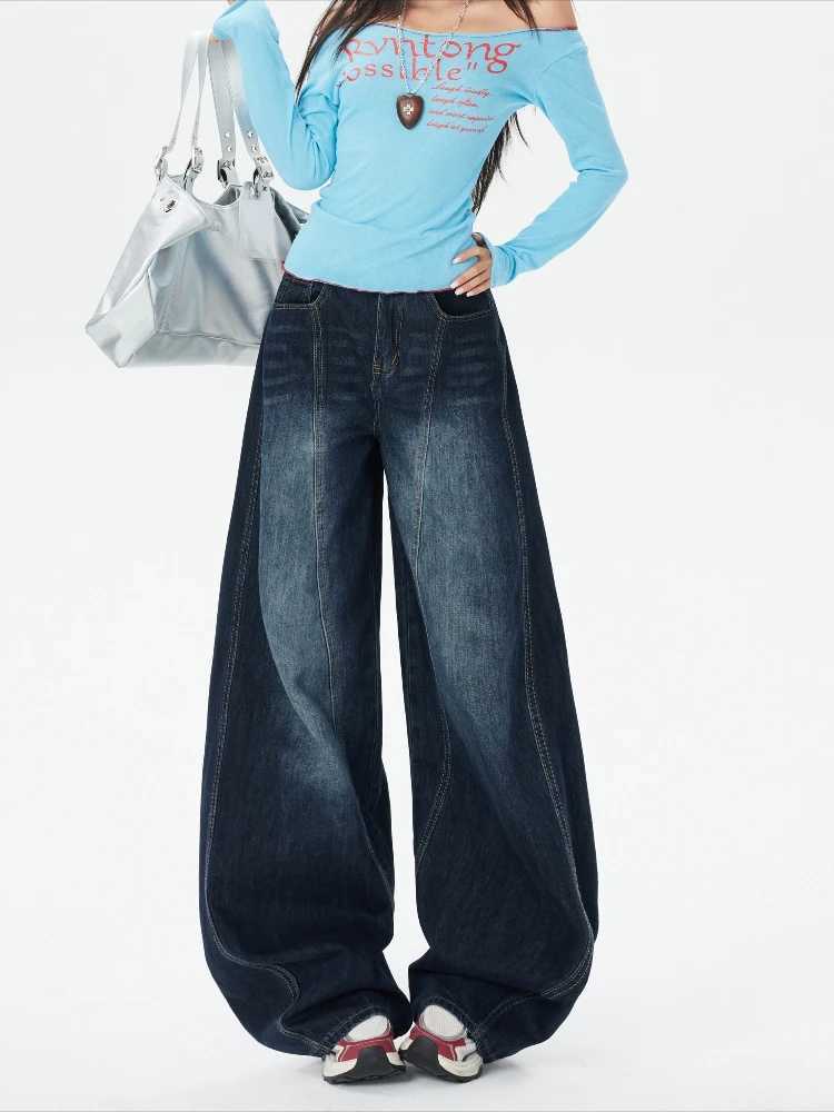 Blue Womens Retro Y2K 2000s Wide Leg Baggy Casual Denim Trouser High Waist Loose Jeans 2026 Harajuku Full Length Pants M260310