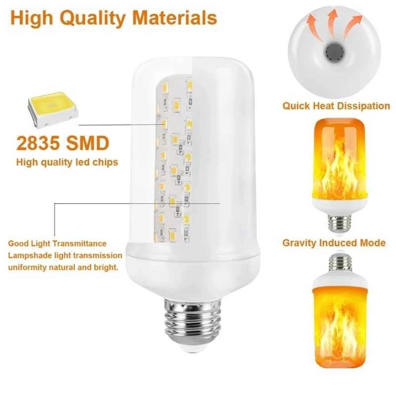 LED E27 Flame Bulb Fire E14 lamp Corn Bulb 4 Modes Party LED Light Dynamic Flame Effect 85v-265v for Home Lighting H260310