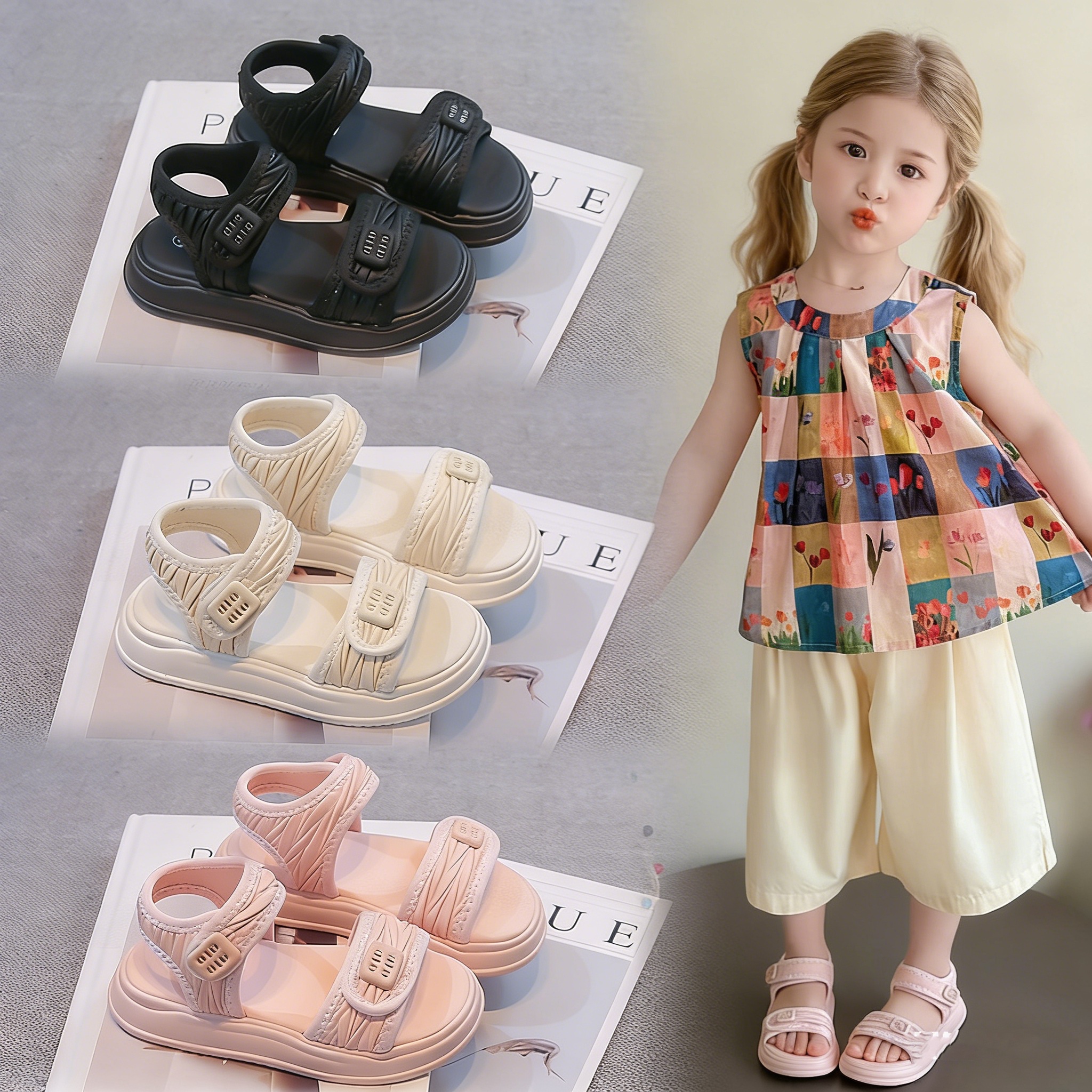 Free shipping Kids Sandals Girls Soft Sole Non-slip Beach Shoes Casual Flat Sandals Kids Party Shoes Pink Girls Sandals Central University Girls'