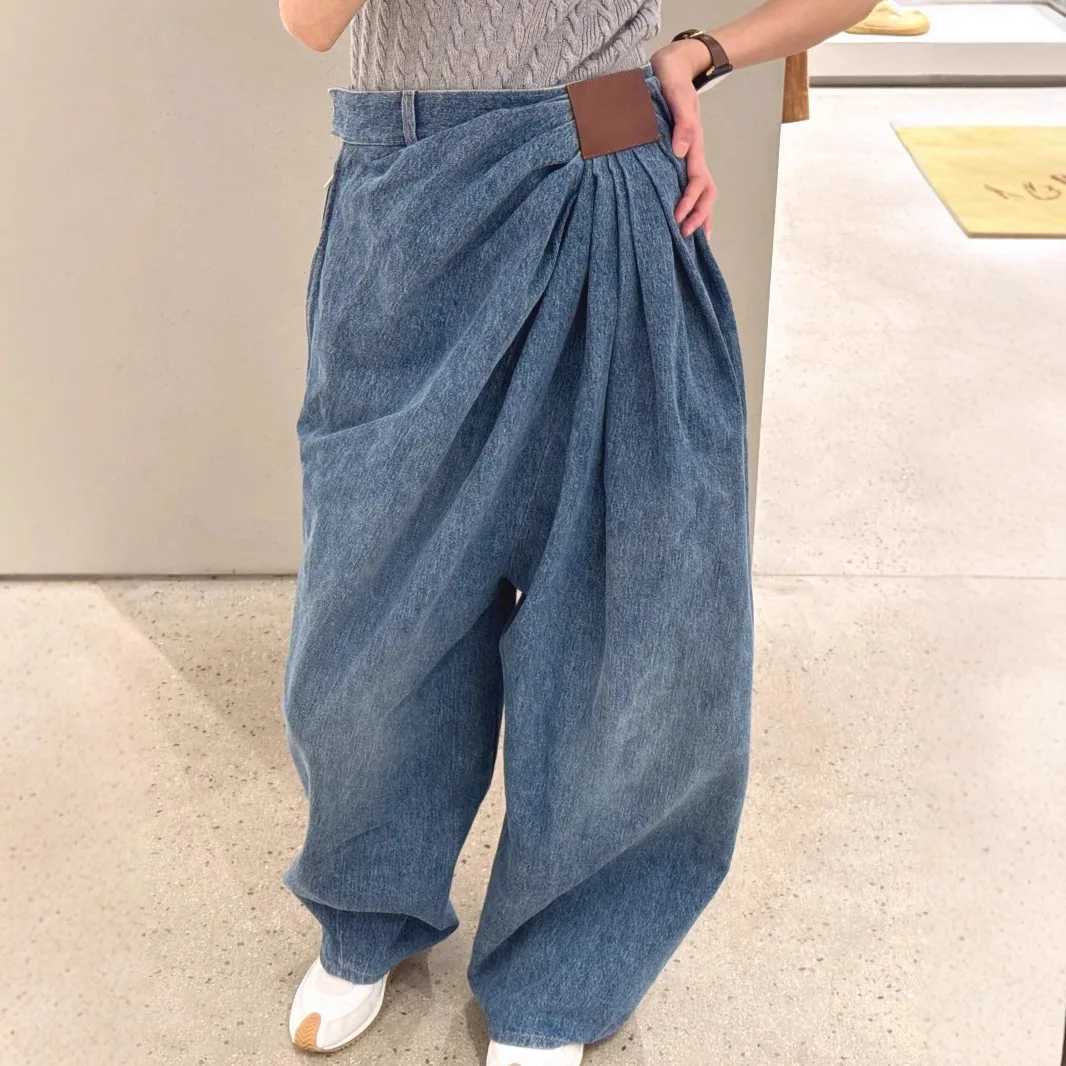 Plus Size American Wide Leg Denim Jeans Women Fashionable Drapey Floor-Length Pants Spring Summer New Design Loose Fit Trousers M260310