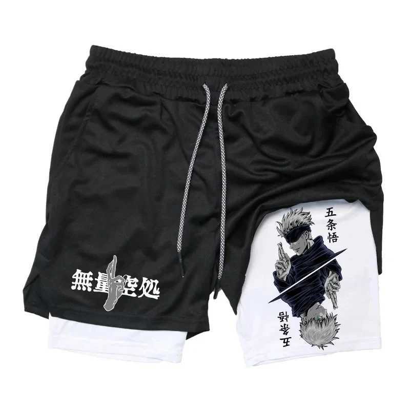 Anime Jujutsu Kaisen Compression Shorts for Men Quick Dry Athletic Shorts Pocket Performance Gym Workout Fitness 2 in 1 N260310