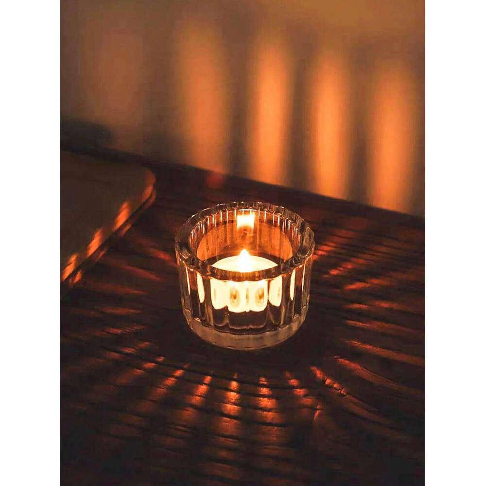 2 Pcs Glass Tealight Candle Holder Small Clear Mini Candlestick Table Centerpiece Home Decorations for Wedding Festival Birthday H260310