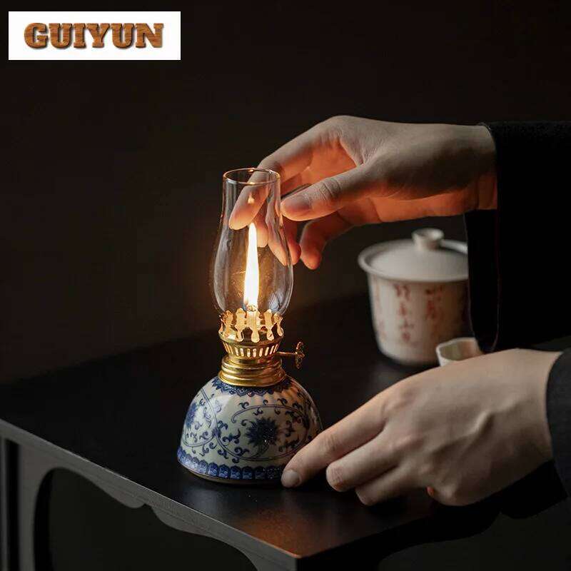 Blue And White Handmade Butter Lamp Creative Wrapped Lotus Candlestick Antique Scented Aromatic Candles Teaware Room Ornaments H260310