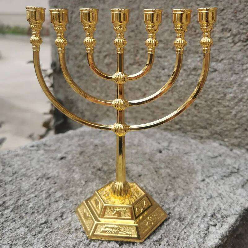 Church Taper Golden Lampstand Jewish Temple Lamp Home Decoration Metal Judaism Candlestick Holders Candle Holder H260310