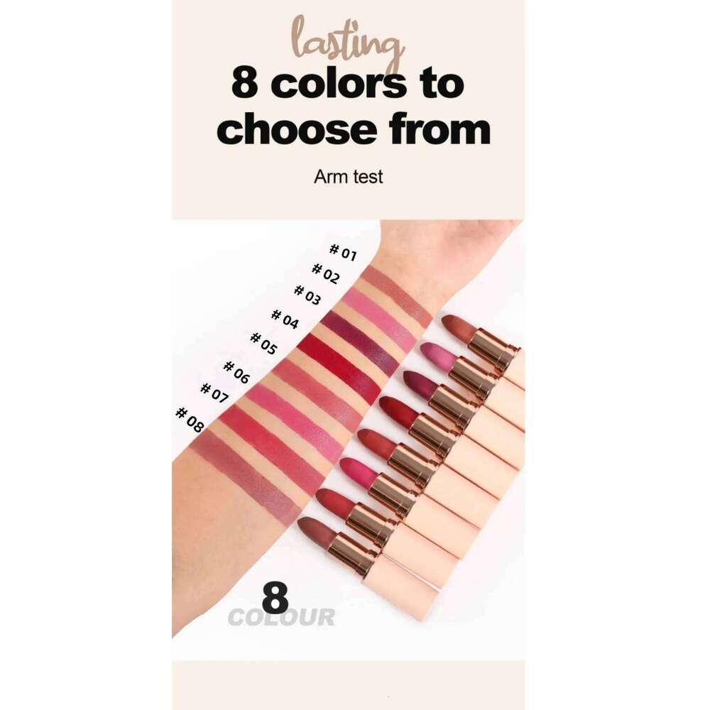Matte Lipstick Waterproof Long Lasting 8 Colors Non Stick Velvet Texture Easy Apply Rose Red Deep Lip Makeup Z260310