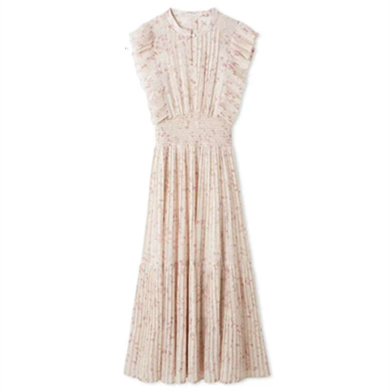 2026 Spring and Summer New Women's Celebrity Same Style Printed Flower Flowing Sleeve Fold Dress