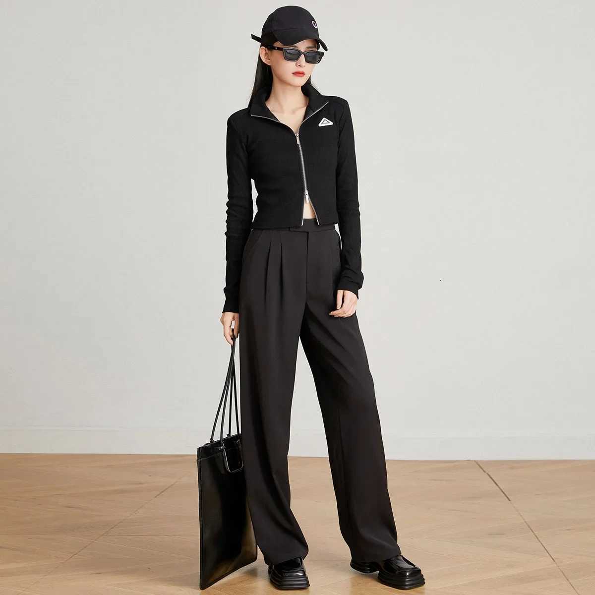 LOUISYAO Fashion Double Zipper High Collar Cardigan 2025 Spring Autumn Women Slim Knitted Sweater CoatT260310