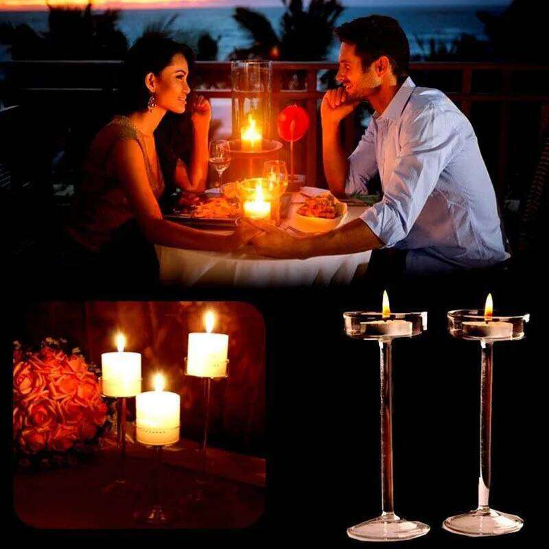 European High Candlestick Glass Candle Wedding Table Centerpiece Crystal Holder Setting Romantic Dinner Decoration H260310