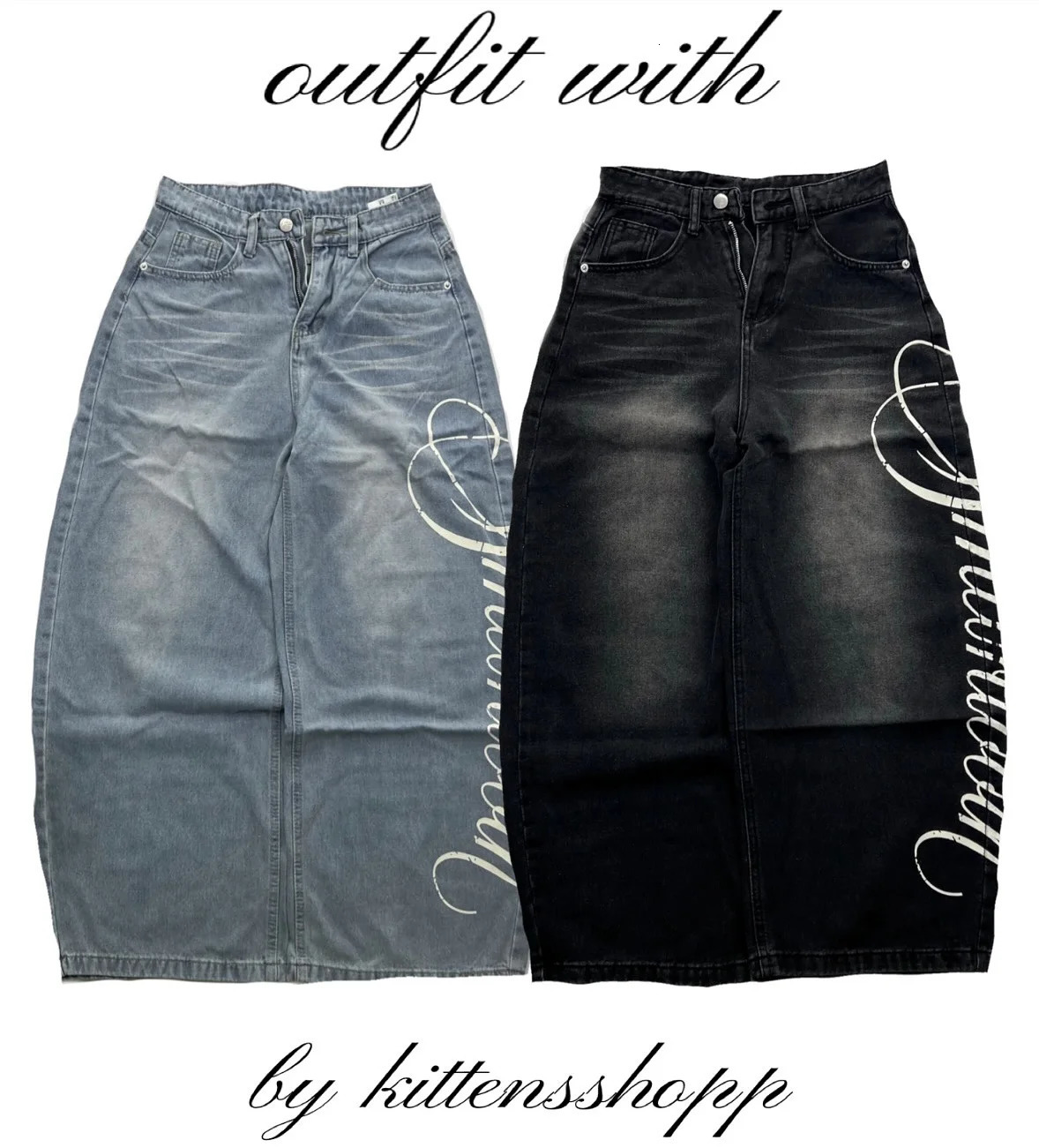 Y2K Streetwear Fashion High Quality Letter Printing Baggy Jean Hip Hop Retro Casual Waist Wide Leg Pants 260309 - view 3